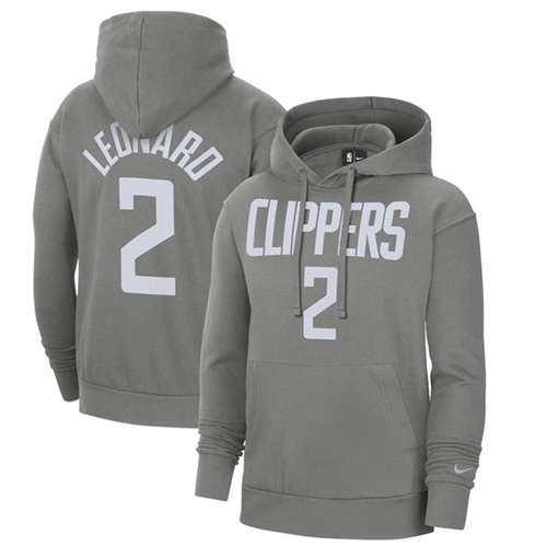Los Angeles Clippers #2 Kawhi Leonard 2021 Grey Pullover Hoodie
